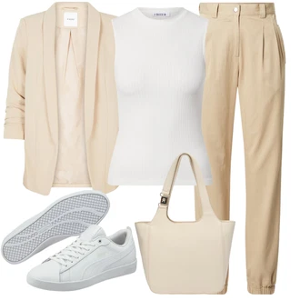 Outfit s Béžová/Khaki Plisovaná Kalhoty/Plisovaná kalhoty/Manšestrové Kalhoty/Mušelínové kalhoty/Ležérní Kalhoty/Mrkvová Kalhoty/Kalhoty s nášivkou uprostřed/Boyfriend Kalhoty/Chinos guido maria kretschmer women "Módní letní vzhled"