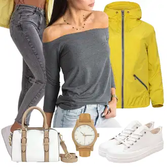 Na Procházku Outfit s Šedá/Světle šedá/Tmavě šedá Sportovní Halenka/Jednobarevná Halenka/Slip-on Halenka/Halenka s Dlouhým Rukávem/Kožená bunda pro muže/Halenkový Top/Halenkové Body/Halenka basic feel good "Módní vzhled na podzim"Look: Na Procházku, Tanec