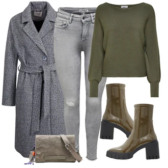 S Třásně Outfit s Tmavě zelená Kožená kotníková bota/Kožená bunda/Letní kotníková kozačka/Bota na platformě/Bota na Platformě/Gumová Kotníková Bota Aldo "Módní vzhled na podzim"