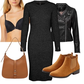 Outfit s Hnědá/Béžová Kozačka Chelsea Boty/Plochá Kotníková Bota Lascana "Módní vzhled na podzim"