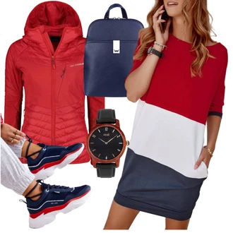 Krátká Outfit s Červená/Tmavě červená Tunikové šaty/Sportovní Šaty/Pouzdrové Šaty/Kancelářské šaty/Pletené Šaty/Žerzejové Šaty/Ležérní Šaty/Business Šaty/Halenkové Šaty/Šaty s 3/4 Rukávem fasardi "Módní vzhled na podzim"