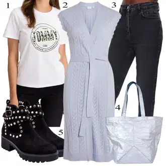 Outfit s Modrá/Oranžová High Waist Džínové Kalhoty/Dad Džíny/Kožená Pánská Bund/Baggy Džíny/Mom Jean/Plisované Džíny/Zužující se Džíny/Džíny Volného Střihu Trendyol "Cool podzimní outfit"
