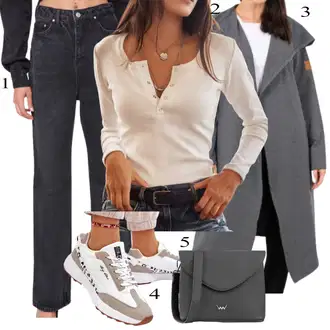 Outfit sa Smeđa/Crna/Narandžasta/Ljubičasta Cargo traperice/Kožna Muška Jakna/Culotte Traperice/High Waist Traperice/Traperice Opuštenog Kroja/Plisirane Traperice/Vintage traperice/Mom Jean/Traperice Široke Nogavice/Dad Traperice Trendyol "Jesenski outfiti"