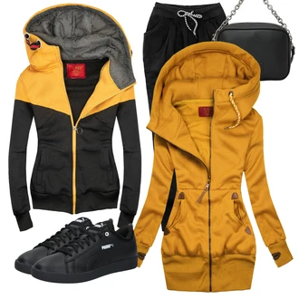 Outfit s Černá/Fialová Teniska Skate Bota/Kožené Tenisky/Úzká Teniska/Nízká Teniska Puma "Nápadný look na podzim"