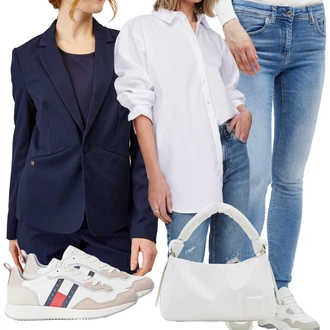 Outfit s Béžová/Krémová/Bílá Bota Vintage teniska/Teniska teddy/Úzká teniska/Kožené tenisky/Nízká Teniska/Letní tenisky Tommy Jeans "Perfekt na podzim"