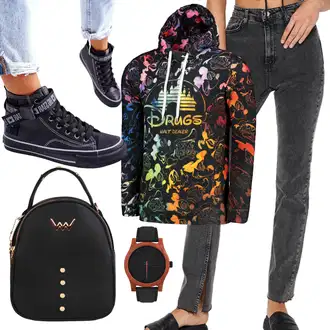 Outfit s Černá/Hnědá/Fialová/Oranžová Džíny s Rozparkem/Vintage džíny/Mom Jean/Dad Džíny/Džíny s Dírou/High Waist Džínové Kalhoty Trendyol "Outfit na podzim"