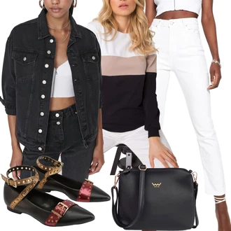 Outfit s Sportovní mikina/Pletená mikina s kapucí/Fleecová Mikina rue paris "Outfit na podzim"