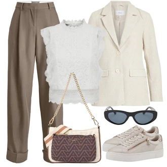 Outfit s Béžová/Khaki/Bílá Boucle Blazer/Boyfriend Sako/Kožená bunda pro muže/Kordové Sako/Bavlněný Sako/Pletený Sako/Teplákový blejzr/Kožená bunda Vila "Outfit na podzim"