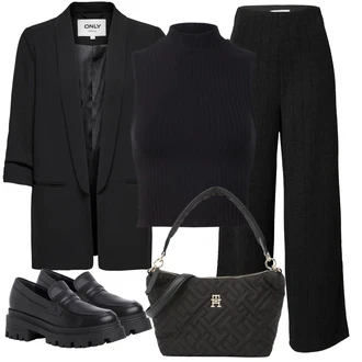 Outfit s Černá/Khaki Mušelínové kalhoty/Tradiční Kalhoty/Marlene Kalhoty/Palazzo Kalhoty/Kalhoty s nášivkou uprostřed/Široká Kalhoty/Kalhoty se Štěrbinou/Lněné Kalhoty/Kalhoty s Vysokým Pasem About You "Outfit na podzim"
