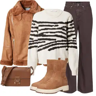 Outfit s Tmavě hnědá/Hnědá/Khaki/Šedá/Fialová Džín s Širokou Nohavicí/Džíny Culottes/Zvonové Džíny/Džíny Volného Střihu VERO MODA "Outfit na podzim"