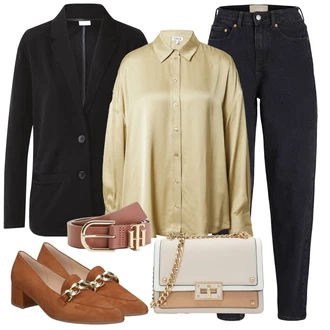 Outfit s Černá Blejzrové Bund/Boyfriend Sako/Kožená bunda pro muže/Kožená bunda/Pletený Sako/Teplákový blejzr/Bavlněný Sako/Kožená Pánská Bund JdY "Outfit na podzim"