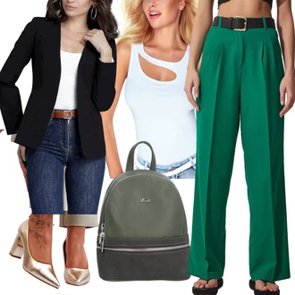 Outfity s oblekem s Tmavě zelená/Zelená/Tyrkysový/Modrá happiness İstanbul "Outfit na podzim"