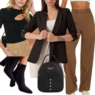 Outfit s Černá/Hnědá/Bílá/Fialová Pletené tričko/Pletený top/Krátký Top/Zkrácený Top Trendyol "Outfit na podzim"
