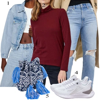 Outfit s Tmavě modrá/Modrá Krajová taška/Pletená Taška/Bavlněná taška/Látková taška/Pletená taška/Plážová taška art of polo "Perfekt na podzim"