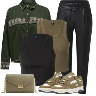 Outfit s Černá/Bílá/Oranžová/Zelená/Hnědá Kožená Kalhoty/Legíny Kožený Vzhled/Tregíny/Jeggings/Kožený legíny/Kalhoty z Umělé Kůže/Skinny Kalhoty Only "Outfit na podzim"
