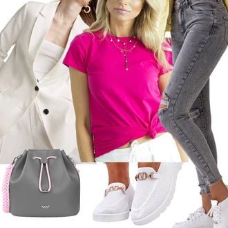 Outfit s Krémová/Bílá Polobotek/Volnočasová bota/Mokasín/Letní tenisky/Textilní bota/Nazouvací teniska/Nízká bota na podpatku kesi "Outfit na podzim"