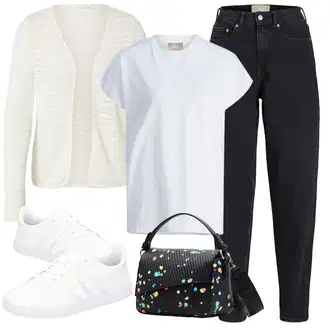 Mom Křest Outfit s Krémová/Bílá Móda Pro Plnoštíhlou Pletenina veľkej veľkosti Only "Outfit na podzim"Look: Layered, Mom, Kancelář, Chytrý příležitostný, Univerzitní, Bar, Křest, Koncert, Biřmování, Chatky, Škola