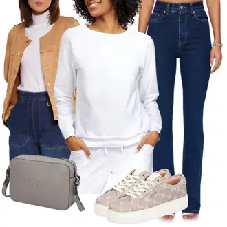 Outfit s Džín s Širokou Nohavicí/Kožená Pánská Bund/Džín s Nízkým Pasem/Džíny s Nízkým Sedem/Džíny s Rozparkem/High Waist Džínové Kalhoty/Zvonové Džíny/Pánské tričko Trendyol "Outfit na podzim"