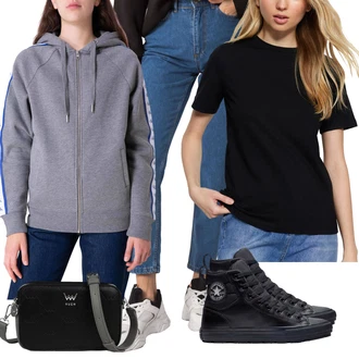 Streetwear Outfit s Šedá/Světle šedá/Tmavě modrá/Modrá Originální Mikina/Svetr S Kapucí/Pletená Mikina s kapucí/Sportovní Mikina/Sportovní Mikina/Mikina/Vintage Mikina Calvin Klein "Outfit na podzim"Look: 50. Let, Sportovní, Egirl, Streetwear, Unisex, Pracovní oděvy