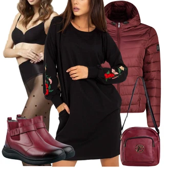 Pyžamové Outfit s Černá/Červená/Růžová Zimní Pletené Šaty/Svetrové Šaty/Nadměrná velikost šatů/Pouzdrové Šaty S Dlouhým Rukávem/Zimní šaty s dlouhým rukávem/Mikinové Šaty rue paris "Outfit na podzim"