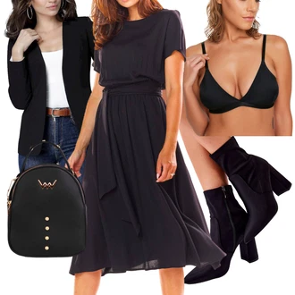 Midi Outfit s Černá/Tmavě modrá/Modrá Letní Šaty/Plisované Šaty/Šaty Niki/Midi Šaty/Šifonové Šaty/Ležérní Šaty/Šaty v Délce do Lýtka/Šaty s Páskem awama "Outfit na podzim"