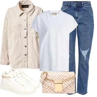 Manšestr Outfit s Béžová/Khaki/Hnědá Manšestrová Bunda/Košilová bunda Only "Outfit na podzim"