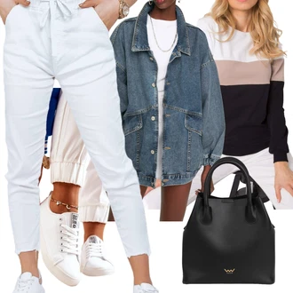 Outfit s Sportovní mikina/Pletená mikina s kapucí/Fleecová Mikina rue paris "Outfit na podzim"