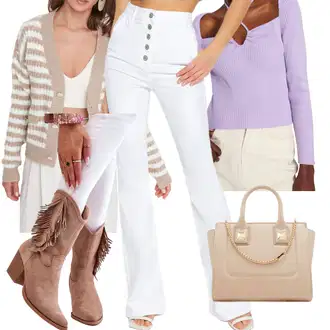 Outfit s Hnědá/Krémová/Bílá Džín s Širokou Nohavicí/Zvonové Džíny/Dad Džíny/High Waist Džínové Kalhoty/Zkrácené Džíny/Mom Jean/Džíny s Rozparkem/Džíny Culottes Trendyol "Outfit na podzim"