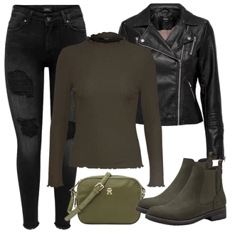 Outfity z džínu s Černá Džíny s Dírou/Kožené bundy/Džíny s Rozparkem/Motorkářské Džíny Only "Outfit na podzim"