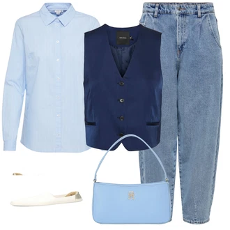 Džínovina Outfit s Světle modrá/Modrá Boyfriend Džínové kalhoty/Kožená Pánská Bund/Kožená bunda/Dad Džíny/Džíny Volného Střihu/Mom Jean Only "Outfit na podzim"
