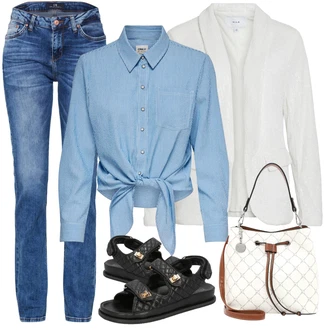 Krásný Outfit s Modrá/Růžová/Světle modrá Džíny s Rozparkem/Džín s Nízkým Pasem/Džíny Regular Fit/Girlfriend Džíny/Slim Fit Džíny/Džíny s Nízkým Sedem/Sportovní boty/Kožená bunda/Kožená Pánská Bund/Kožené Boty/Zimní bunda/Pánské tričko/Rovná Džína LTB "Outfit na podzim"Look: Styl, 90tá léta, Ležérní, Cool, Moderní, Mom, Krásný