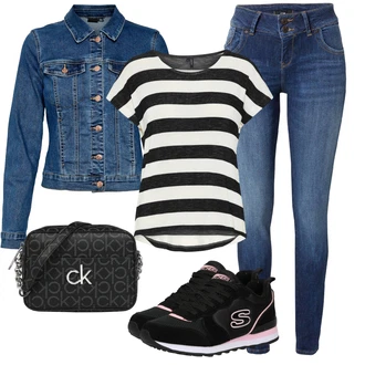 Jaro Outfit s Modrá/Tmavě modrá/Světle modrá/Pastelové barvy Krátké Džínové Bundičky/Džínové Bund VERO MODA "Outfit na podzim"