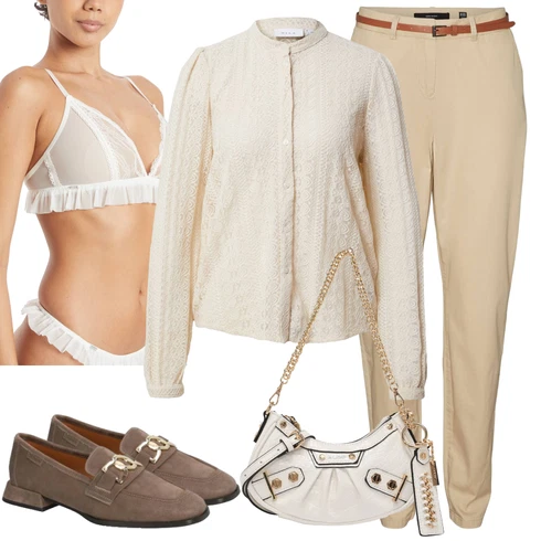 Kombinace Béžová/Khaki Jogger Kalhoty/Úzká Kalhoty/Chinos/Boyfriend Kalhoty/Mušelínové kalhoty/Mrkvová Kalhoty/Kalhoty se Štěrbinou/Ležérní Kalhoty/Dlouhá Kalhoty/7/8 Kalhoty/Navlékací Kalhoty/Kalhoty s nášivkou uprostřed/Žerzejová Kalhoty VERO MODA