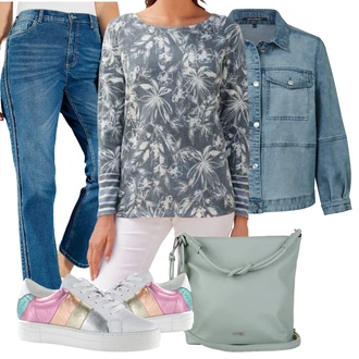 Kulatý výstřih Outfit s Tyrkysový Džínové Bund/Bunda "Cool podzimní outfit"