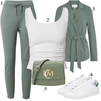 Kůže Outfit s Zelená/Bílá Teniska Kožené Tenisky/Nízká Teniska/Úzká Teniska/Veganská Bota/Vintage Teniska Adidas Originals "Outfit na podzim"