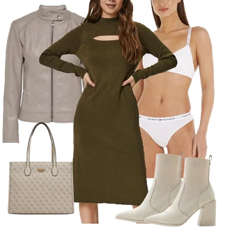 Outfit s Tmavě zelená Šaty s dlouhým rukávem/Midi Šaty/Dlouhé pletené šaty/Šaty S Vysokým Výstřihem/Šaty na Podzim/Zimní šaty s dlouhým rukávem/Svetrové Šaty/Šaty S Rolákem VERO MODA "Perfekt na podzim"