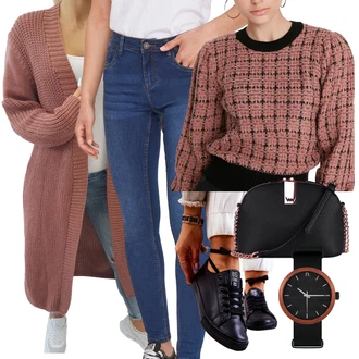 Outfit s Růžová/Červená/Fialová/Hnědá Zimní svetr/Dlouhé Kardigany/Svetr s podšívkou kesi "Perfekt na podzim"
