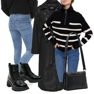 Outfit s Černá Kozačka Kožená kotníková bota/Šněrovací Kotníková Bota/Kozačka se zipem/Vintage Kotníková Bota/Kožená bunda/Klasická Kozačka/Plochá Kotníková Bota/Kotníková Bota s Podšívkou Tom Tailor "Perfekt na podzim"