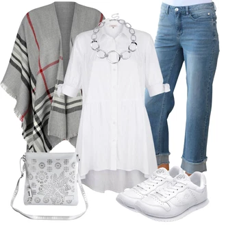 Outfit s Šedá Košilová Blůza "Perfekt na podzim"