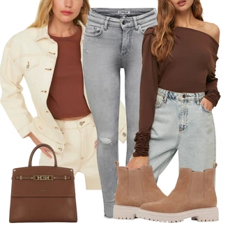 Nadrozměrné Outfit s Hnědá/Béžová Gumová Kotníková Bota/Letní kotníková kozačka/Plochá Kotníková Bota/Kožená bunda/Kotníková Bota s Podšívkou/Chelsea Boty Geox "Perfekt na podzim"Look: Techno, Nadrozměrné