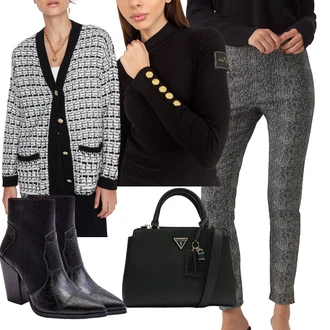 Outfit s Bílá/Světle modrá/Šedá/Černá Pletený Oděv Vlněný kardigán/Vintage svetr/Svetr s podšívkou/Svetr boucle Trendyol "Perfekt na podzim"