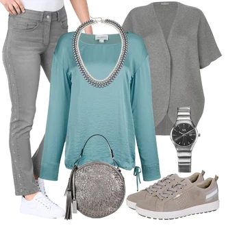 Outfit s Tyrkysový Košilová Blůza "Perfekt na podzim"