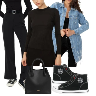 Ležérní Outfit s Černá Teniska Tenisky s Bočním Zipem/Úzká Teniska/Skate Bota/Plátěná Teniska Big Star "Podzimní Look"Look: Ležérní, Skater, Chytrý příležitostný