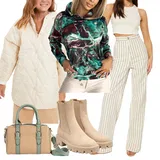 Džíny s širokými nohavicemi s podšívkou outfity image