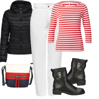 Outfit s Krémová/Bílá Mom Jean/Pánské tričko/Plisované Džíny/Baggy Džíny/Zkrácené Džíny/Džíny Volného Střihu/Dad Džíny/Zužující se Džíny/Formální Košile/High Waist Džínové Kalhoty/Kožená bunda Only "Podzimní Look"