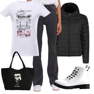 Lak Outfit s Bílá/Krémová Koza?ka Ko?ená bunda/Klasická Koza?ka/Bojová Bota/?n?rovací Kotníková Bota sam73 "Podzimní Look"Look: Estetika, ?ik, Klasické, Duckfeet, Egirl, Lak, Metal, Trendový, Unisex