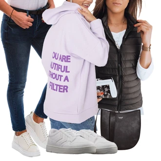 Outfit s Krémová/Bílá Teniska se zapínáním na suchý zip/Nízká Teniska/Kožené Tenisky/Úzká Teniska/Letní Tenisky/Skate Bota Hummel "Podzimní Look"