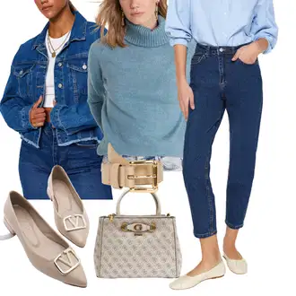 Outfit s Tmavě modrá/Světle modrá/Modrá/Pastelové barvy Dad Džíny/Vintage džíny/Zužující se Džíny/Plisované Džíny/High Waist Džínové Kalhoty/Džíny Regular Fit/Mom Jean/Kožená Pánská Bund/Formální Košile/Džíny Volného Střihu Trendyol "Podzimní Look"