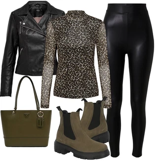 Outfit s Černá Legíny s Vysokým Pasem/Neprůhledný Legíny/Legíny Kožený Vzhled/Formovaná Legína/Vinylový Legín/Kožený legíny/Legíny s Podšívkou/Latexové legíny Only "Podzimní outfit na večírky"