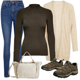 Zima Outfit s Tmavě modrá/Modrá Kožená bunda/Kotníková Bota/Push up Džín/Džíny s Rozparkem/Kožené Boty/Zkrácené Džíny/High Waist Džínové Kalhoty/Zimní bunda/Slim Fit Džíny Pieces "Podzimní outfit na volný čas"